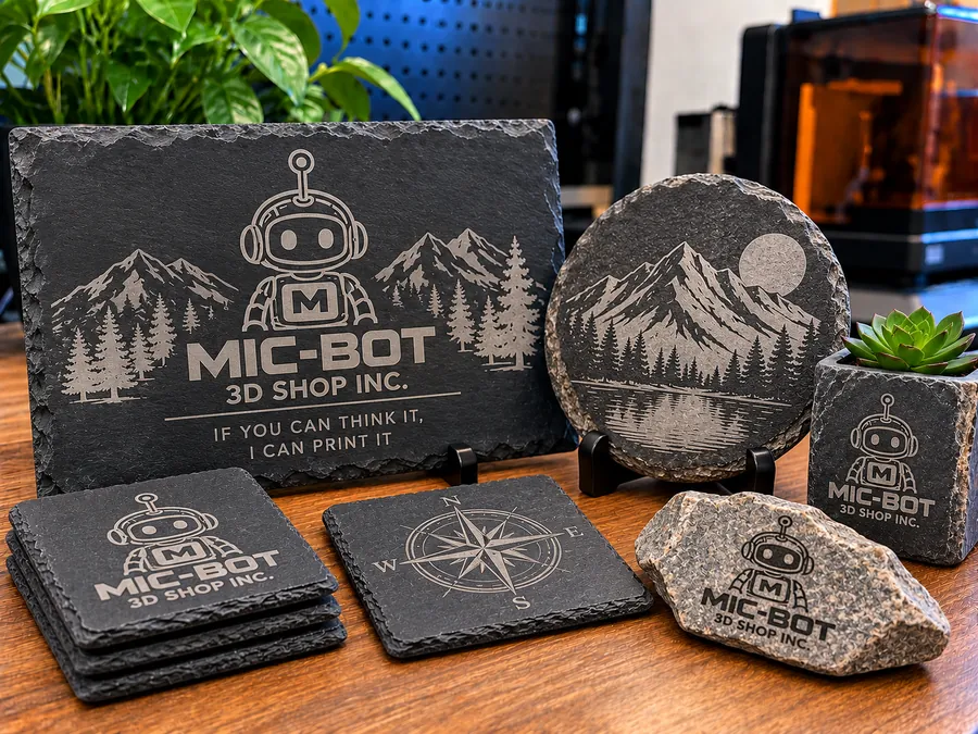 Laser-engraved slate sign, round slate plaque, slate coasters and engraved stone